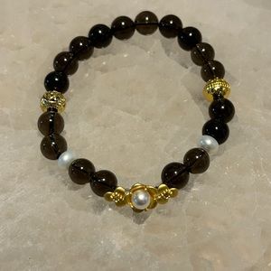 Smoky quartz and pearl bracelet
